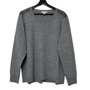 Orvis Women’s Cashmere Embellished Shoulder Sweater Grey Size XL Cozy Southwest
